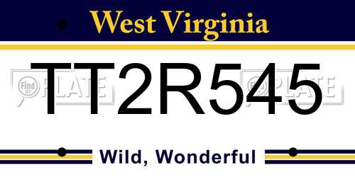 TT2R545 West Virginia License Plate