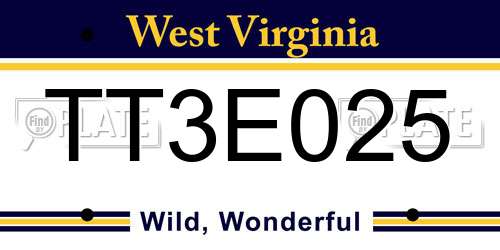 TT3E025 West Virginia License Plate