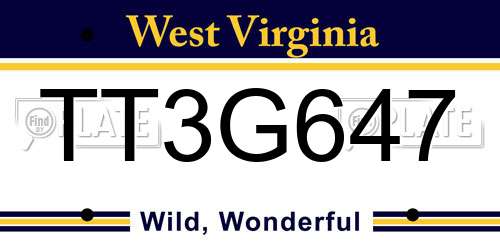 TT3G647 West Virginia License Plate