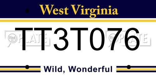 TT3T076 West Virginia License Plate