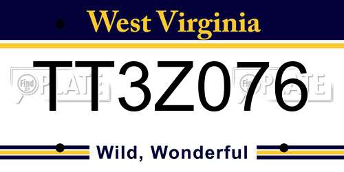 TT3Z076 West Virginia License Plate