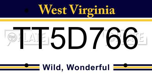 TT5D766 West Virginia License Plate