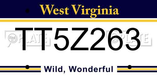 TT5Z263 West Virginia License Plate