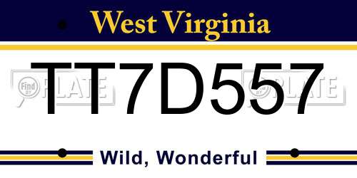 TT7D557 West Virginia License Plate