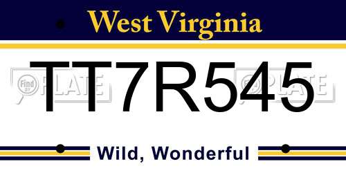 TT7R545 West Virginia License Plate