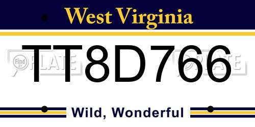 TT8D766 West Virginia License Plate