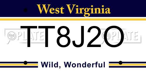 TT8J2O West Virginia License Plate