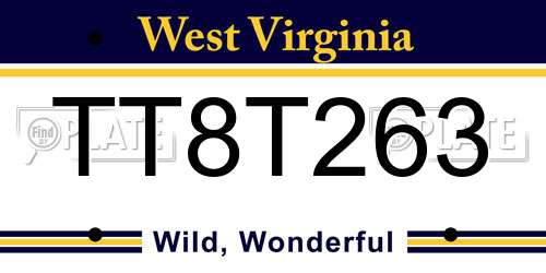 TT8T263 West Virginia License Plate
