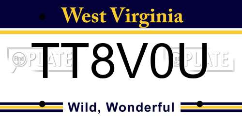 TT8V0U West Virginia License Plate
