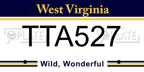 TTA527 West Virginia License Plate