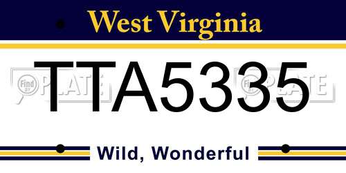TTA5335 West Virginia License Plate
