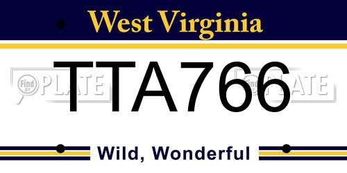 TTA766 West Virginia License Plate