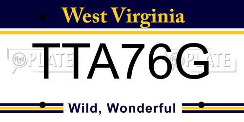 TTA76G West Virginia License Plate