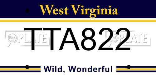 TTA822 West Virginia License Plate