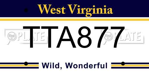 TTA877 West Virginia License Plate