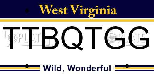 TTBQTGG West Virginia License Plate