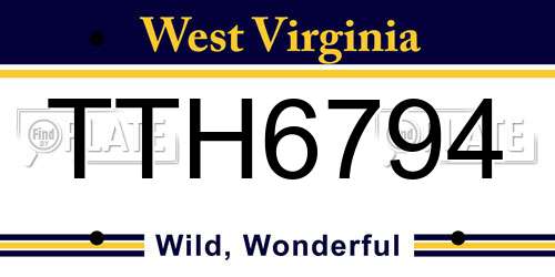 TTH6794 West Virginia License Plate