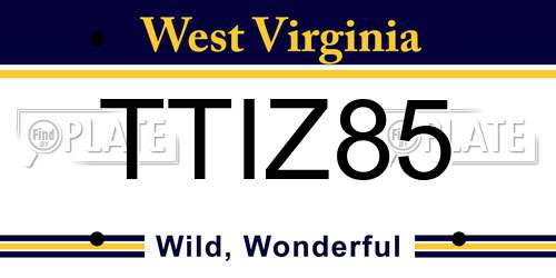 TTIZ85 West Virginia License Plate