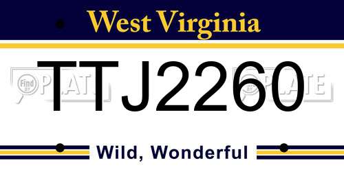 TTJ2260 West Virginia License Plate
