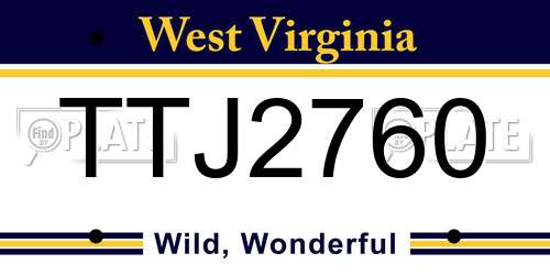 TTJ2760 West Virginia License Plate