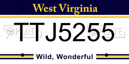 TTJ5255 West Virginia License Plate