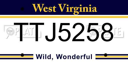 TTJ5258 West Virginia License Plate