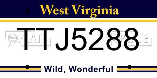 TTJ5288 West Virginia License Plate
