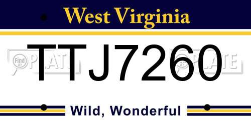 TTJ7260 West Virginia License Plate