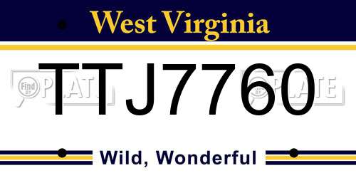 TTJ7760 West Virginia License Plate