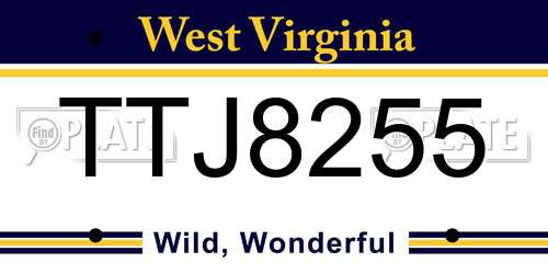 TTJ8255 West Virginia License Plate