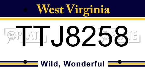 TTJ8258 West Virginia License Plate