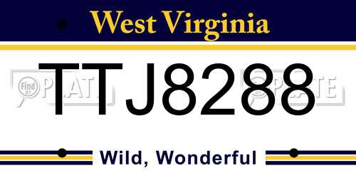 TTJ8288 West Virginia License Plate