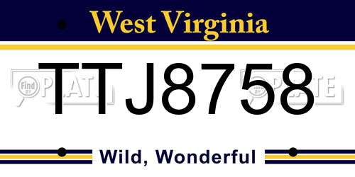 TTJ8758 West Virginia License Plate