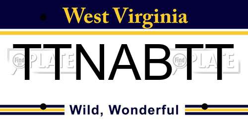 TTNABTT West Virginia License Plate