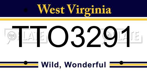 TTO3291 West Virginia License Plate