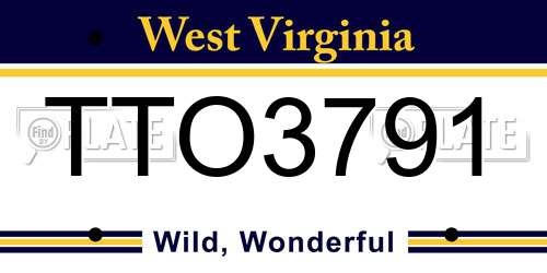 TTO3791 West Virginia License Plate