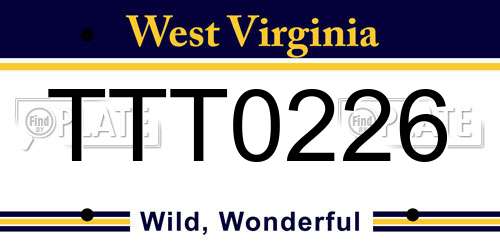TTT0226 West Virginia License Plate