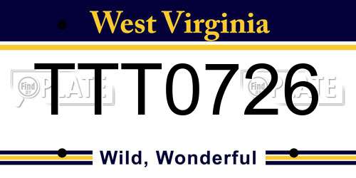 TTT0726 West Virginia License Plate