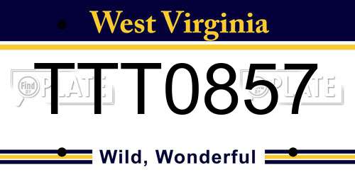 TTT0857 West Virginia License Plate