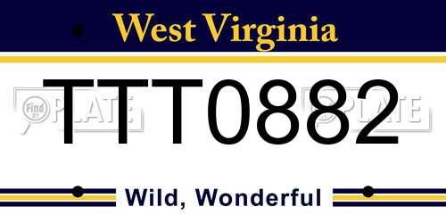 TTT0882 West Virginia License Plate