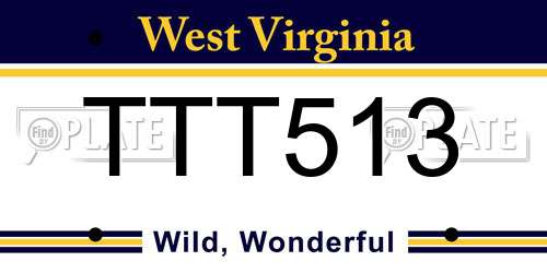 TTT513 West Virginia License Plate