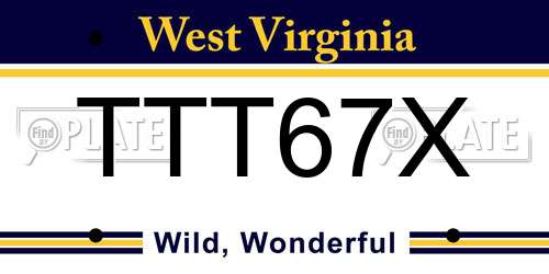 TTT67X West Virginia License Plate