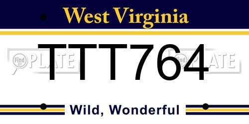TTT764 West Virginia License Plate