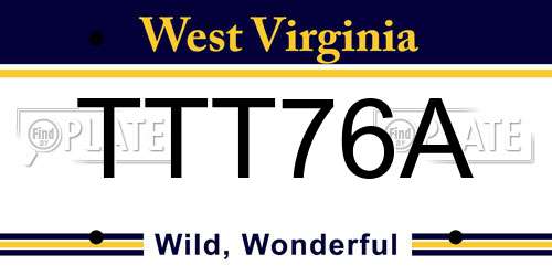 TTT76A West Virginia License Plate