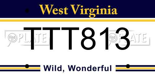 TTT813 West Virginia License Plate