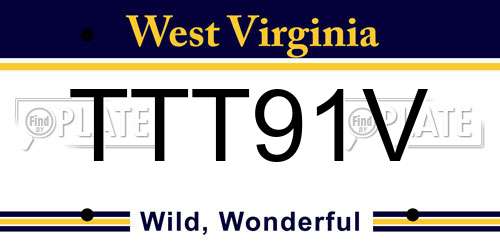 TTT91V West Virginia License Plate