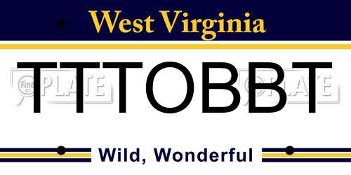 TTTOBBT West Virginia License Plate