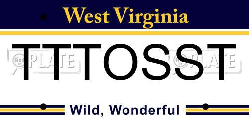 TTTOSST West Virginia License Plate