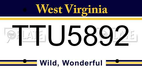 TTU5892 West Virginia License Plate