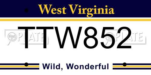 TTW852 West Virginia License Plate